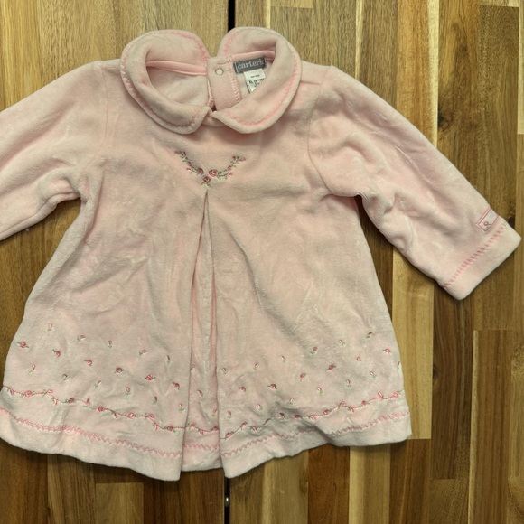 Vintage Carters soft pink long sleeve flower embroidered dress with collar 9-12m - Picture 4 of 7